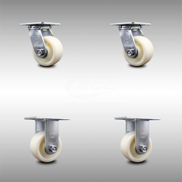 4 Inch Stainless Steel Nylon Caster Set with Ball Bearings 2 Swivel 2 Rigid SCC